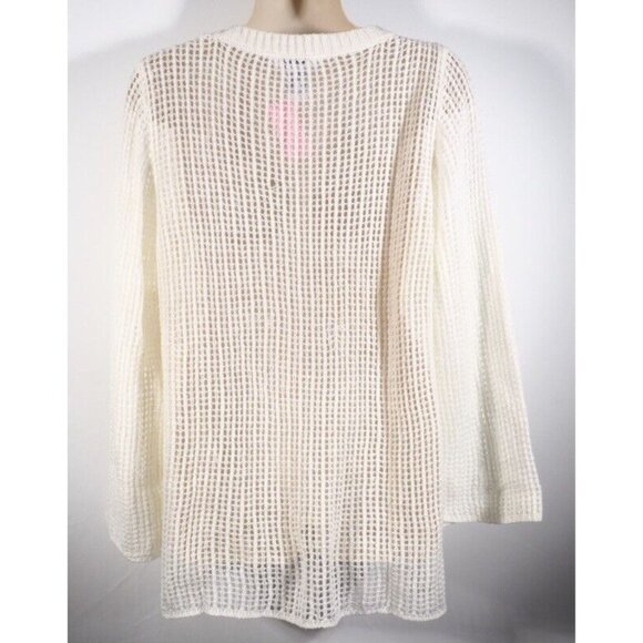 Keren Hart Womens Sweater SIze M Crocheted Ivory Crew Neck Bell Long Sleeve - Picture 5 of 10